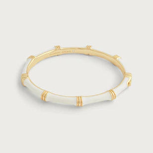 Bamboo Enameled Hinged Bangle, Cream