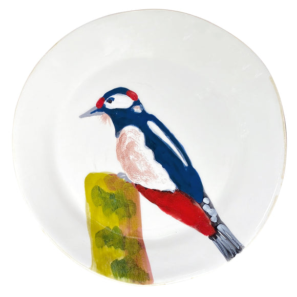 Majolica Woodpecker Dinner Plate