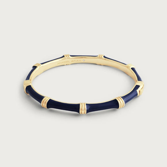 Bamboo Enameled Hinged Bangle, Atlantic Nany Blue