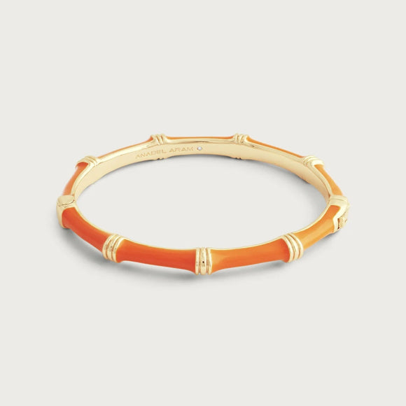 Bamboo Enameled Hinged Bangle, Clementine