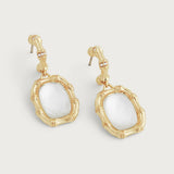 Bamboo With Stone Drop Earrings - Mother Of Pearl