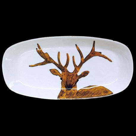 Majolica Deer Long Oval Dish